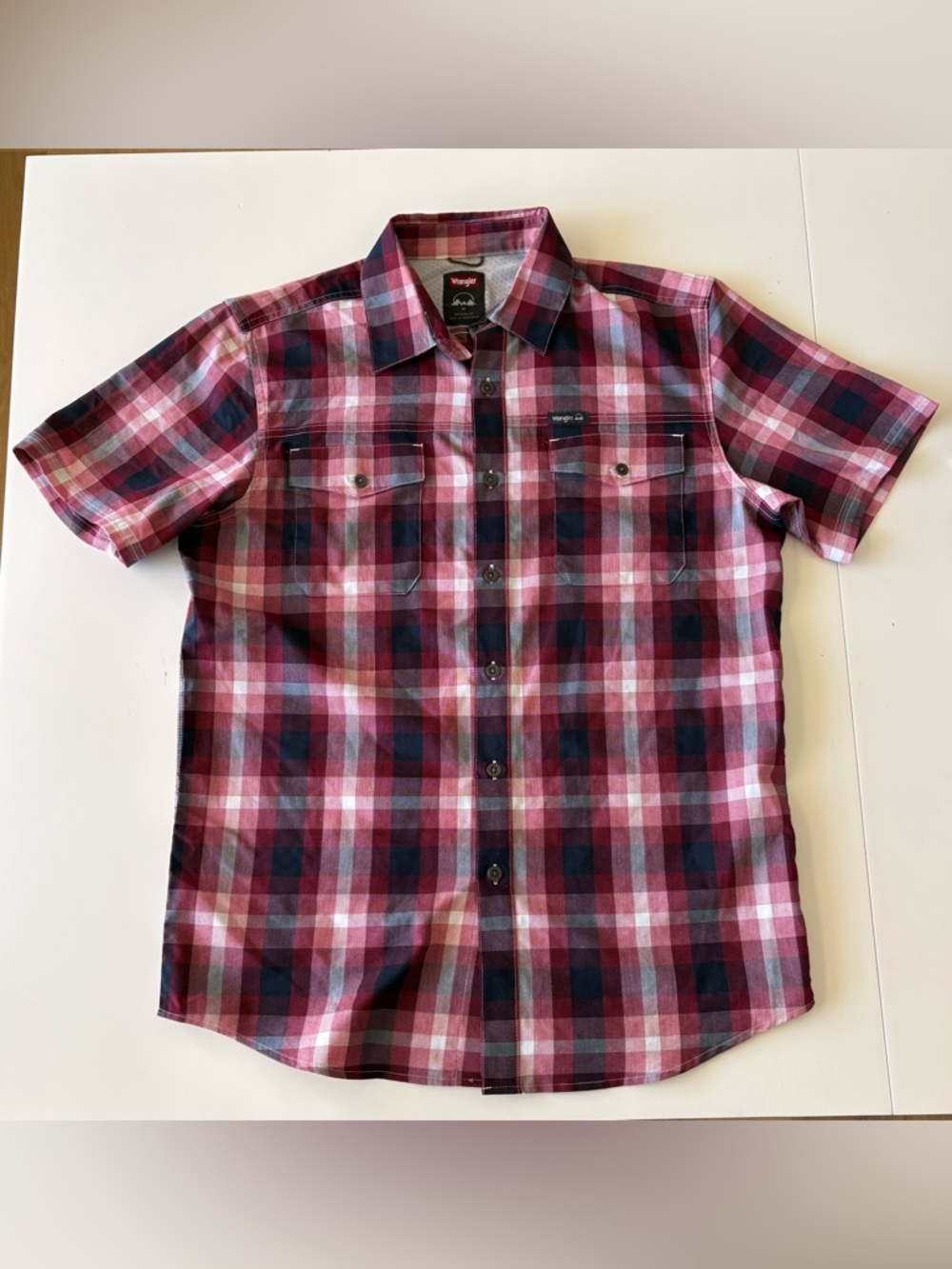 Wrangler Men’s Plaid Button-Down Shirt Burgundy Navy